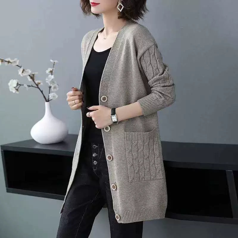 Soft Mid-Length Wool Cardigan with Buttons