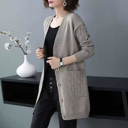 Soft Mid-Length Wool Cardigan with Buttons