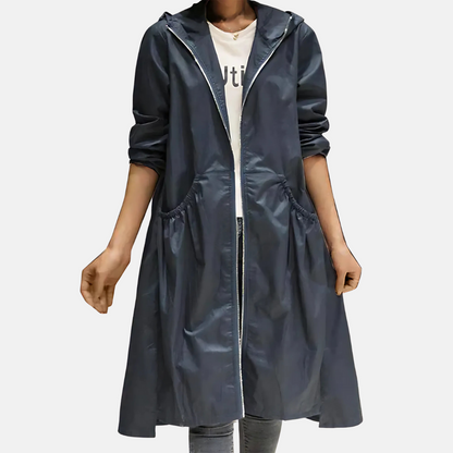 Waterproof Women's Knee-Length Jacket with Hood