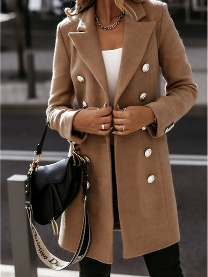 Elegant Blazer Coat Tailored Fit Wool Feel Double-breasted Closure