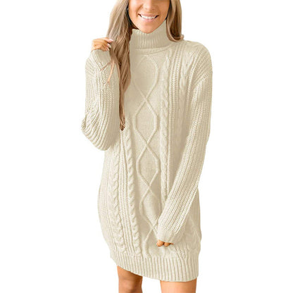Women's Cable Knit Tunic Sweater with High Collar