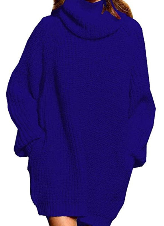 Women's Chunky Knit Sweater Dress High Neck Casual Chic