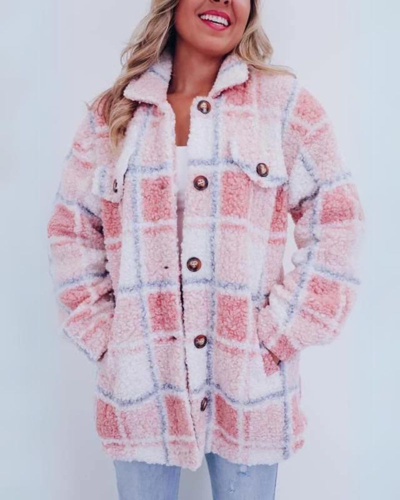Warm Fleece Jacket Plaid Design