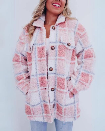 Warm Fleece Jacket Plaid Design