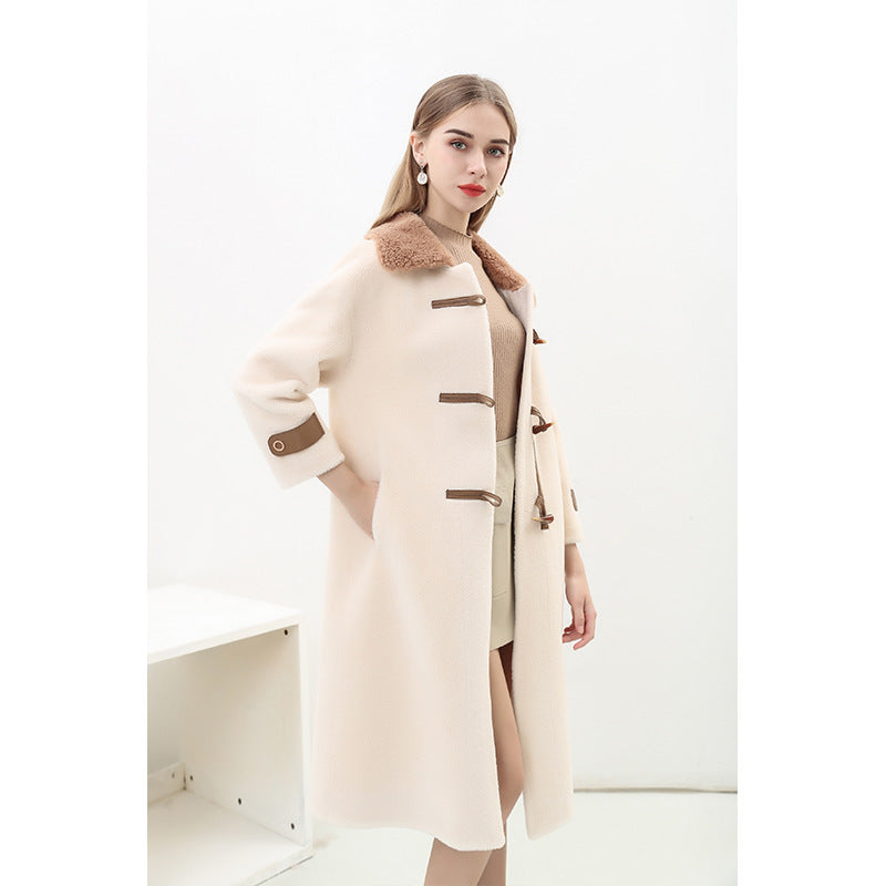 Damen Wollmantel Modern Kunstfell Kragen Elegante Damenkleidung - IdealeKleiden