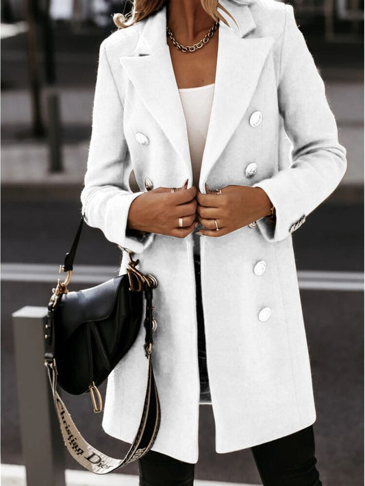 Eleganter Blazer Mantel Taillierte Passform Wollfeeling Doppelreiherschließe - IdealeKleiden