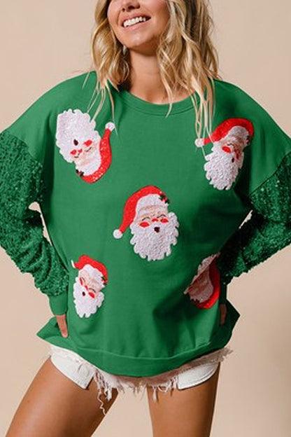 Christmas Sweatshirt Casual Glitter Crew Neck