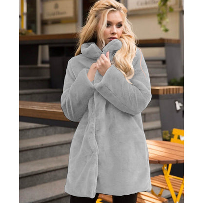Damen Kunstpelz Mantel Weich Hochkragen WinteractionDate