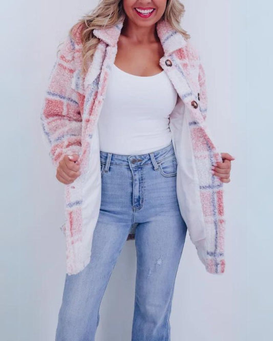 Warme Fleecejacke Plaid Design - IdealeKleiden