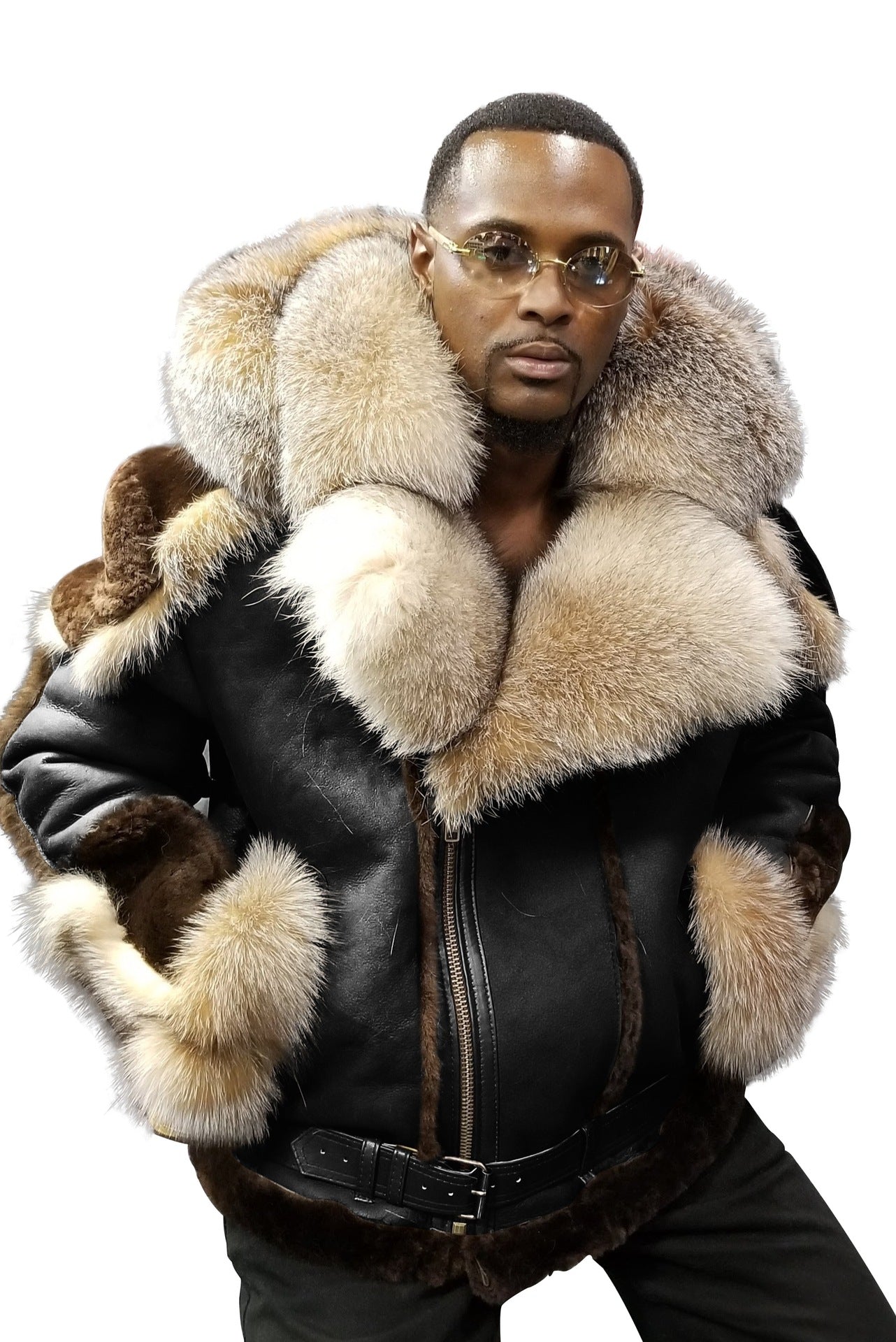 Herren Lederjacke Luxus Kunstfell Kragen Warm Innenfutter - IdealeKleiden