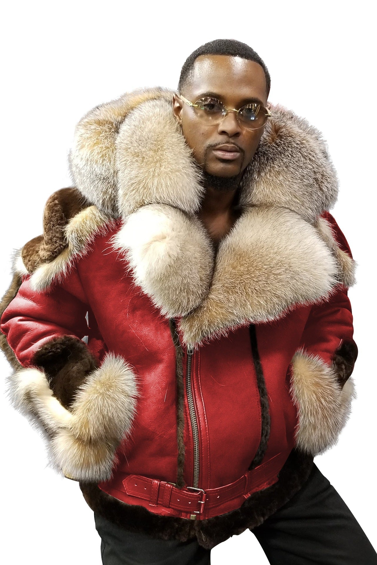 Men's Leather Jacket Luxury Faux Fur Collar Warm Lining