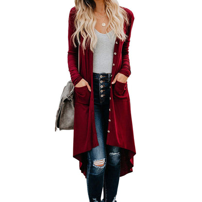 Women's Long Elegant Cardigan with Pockets and Buttons