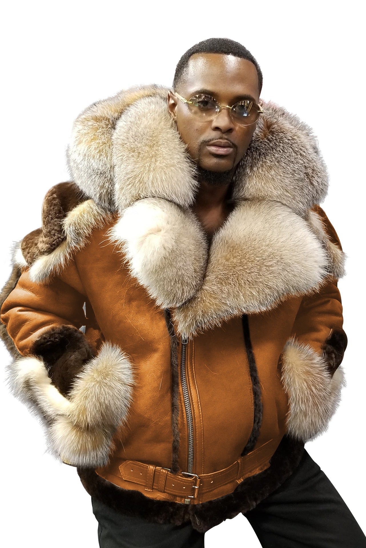 Men's Leather Jacket Luxury Faux Fur Collar Warm Lining