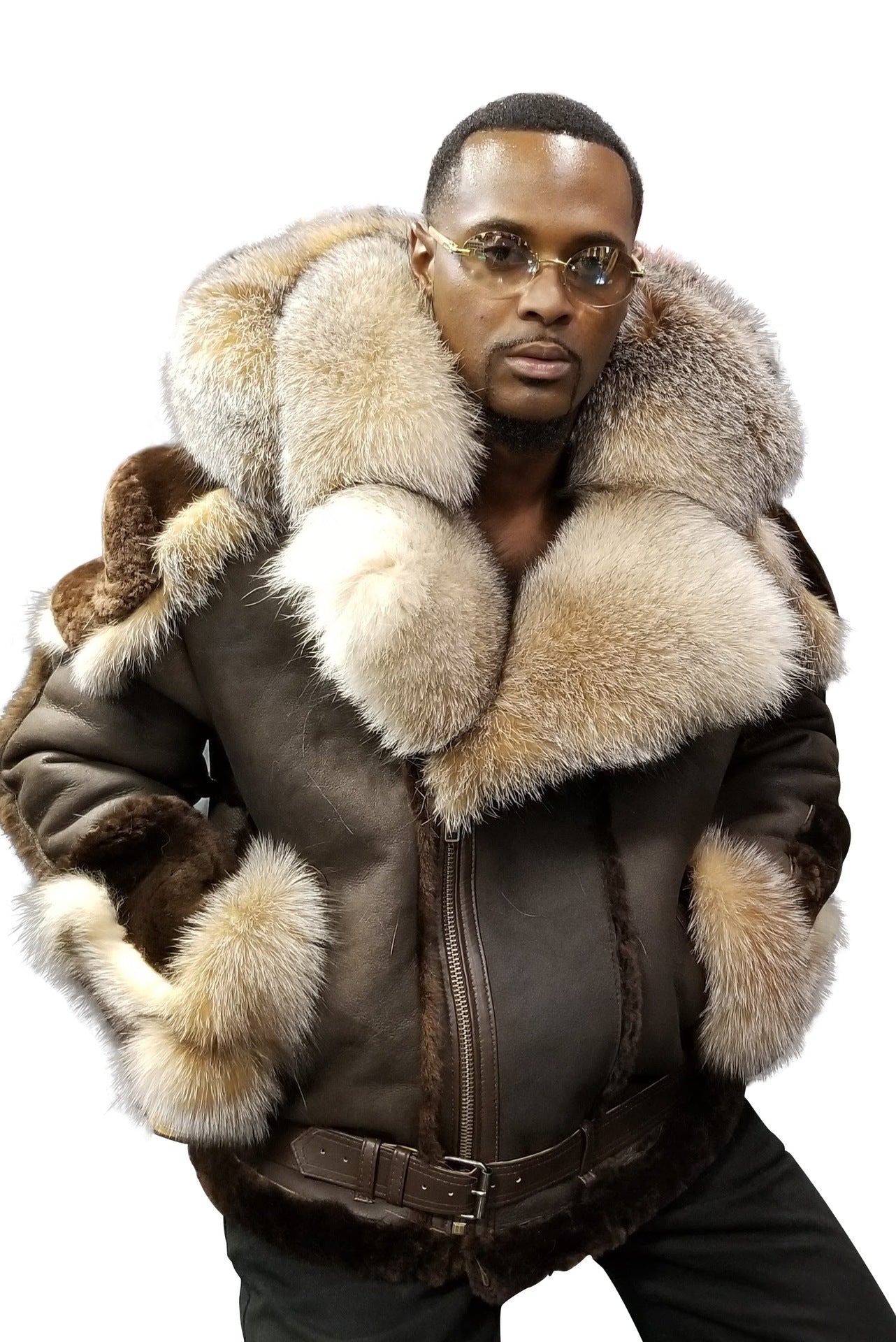 Men's Leather Jacket Luxury Faux Fur Collar Warm Lining