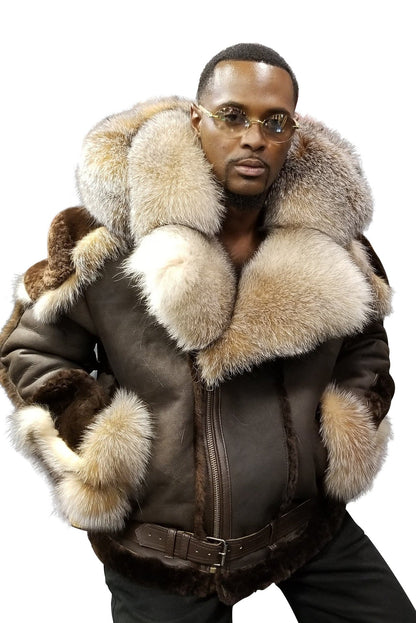 Men's Leather Jacket Luxury Faux Fur Collar Warm Lining