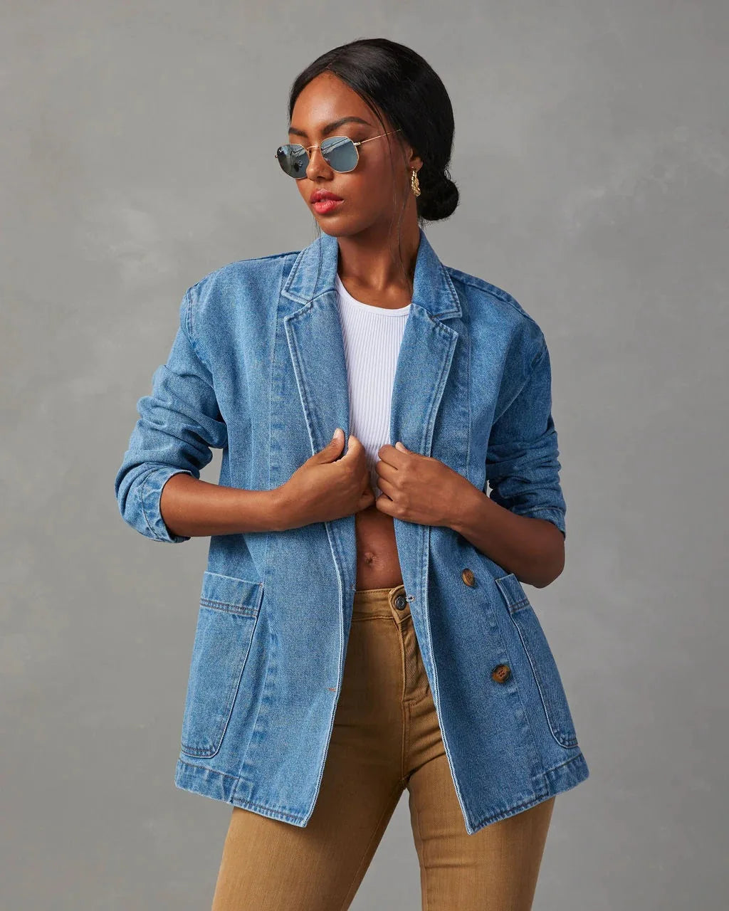 Stylish Women's Denim Jacket Blazer