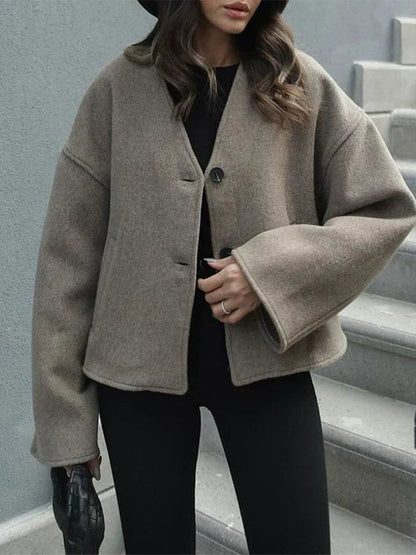 Stylish V-neck Women's Wool Blend Coat