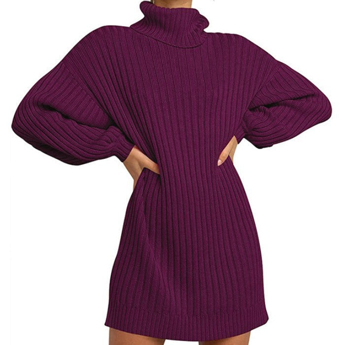 Women's Knitted Dress Elegant Design Wide Sleeves