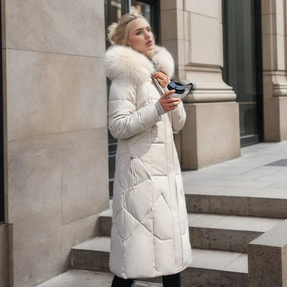 Women's Long Down Coat with Collar, Warm, Elegant