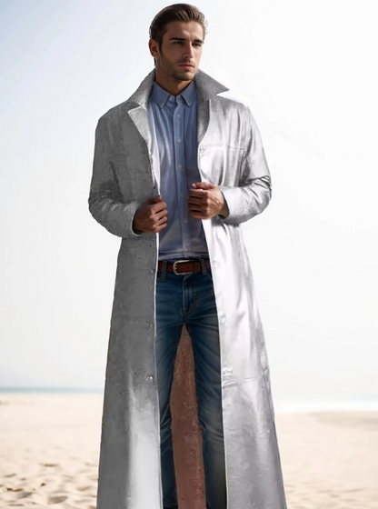 Elegant Men's Long Leather Coat