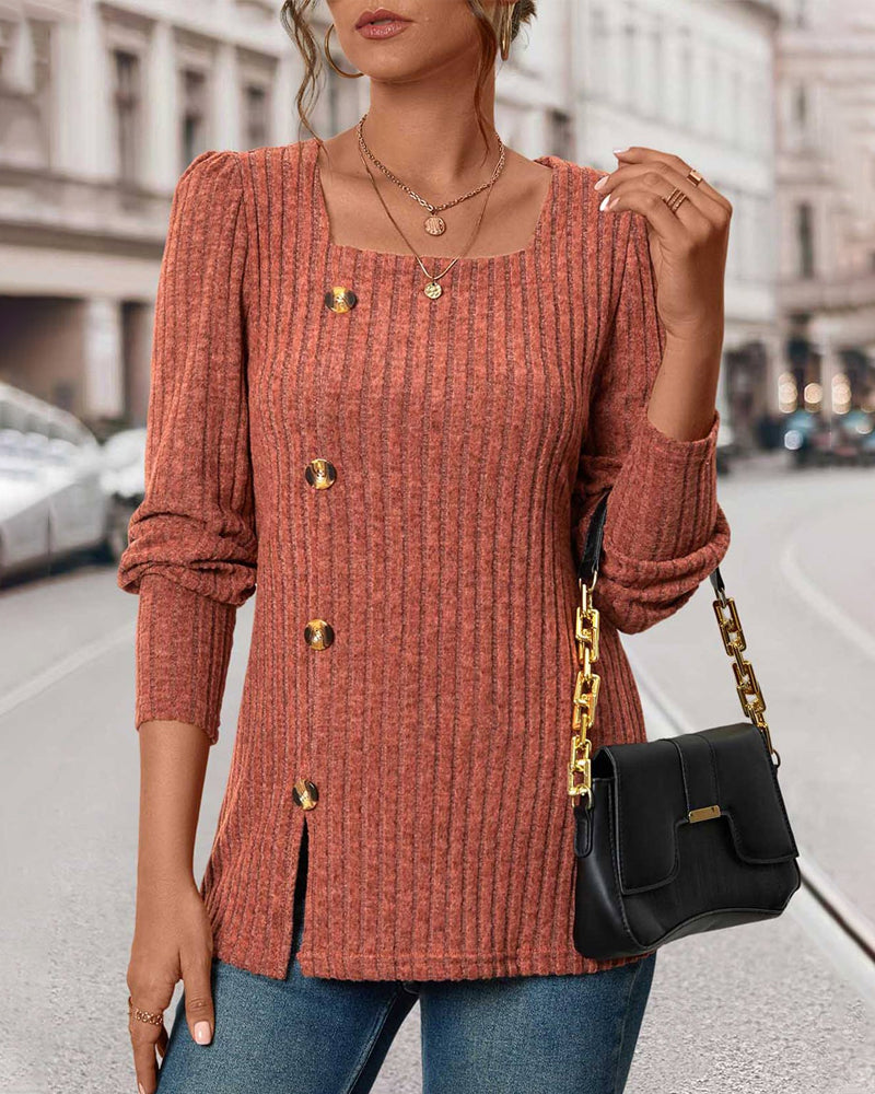 Elegant Women's Top with Buttons and Square Collar