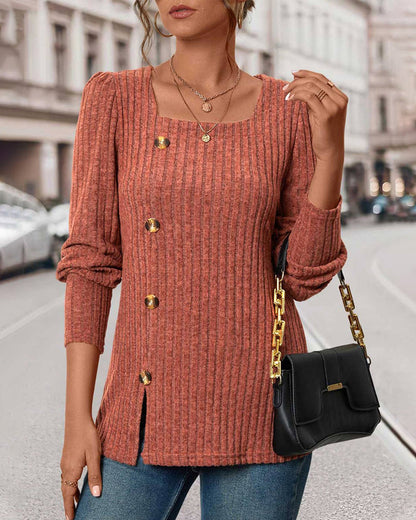 Elegant Women's Top with Buttons and Square Collar