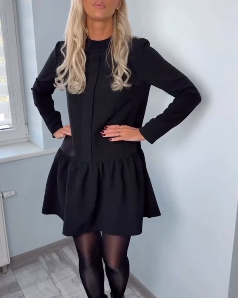 Elegante Kleidung | Lange Ärmel Plisseerock Damenkleid - IdealeKleiden