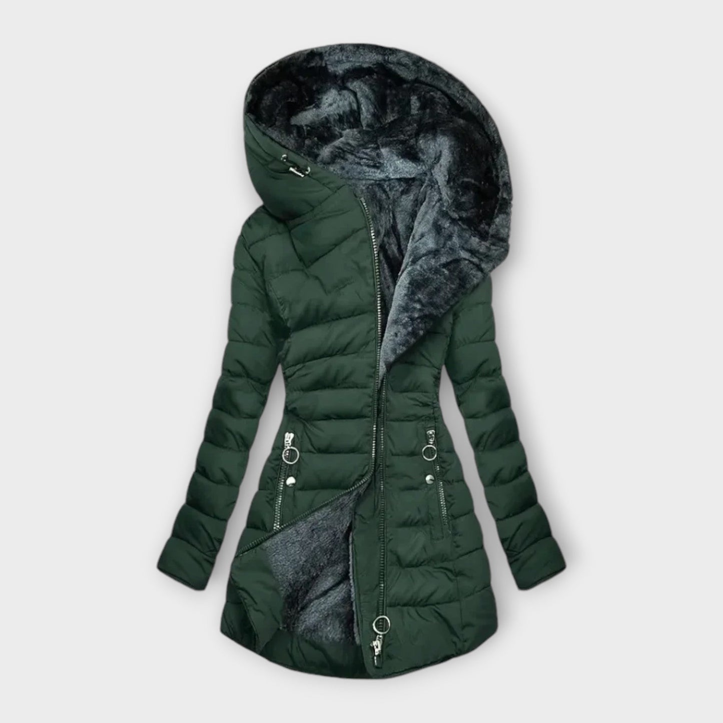 Women's Long Winter Jacket Luxury Fur Trim
