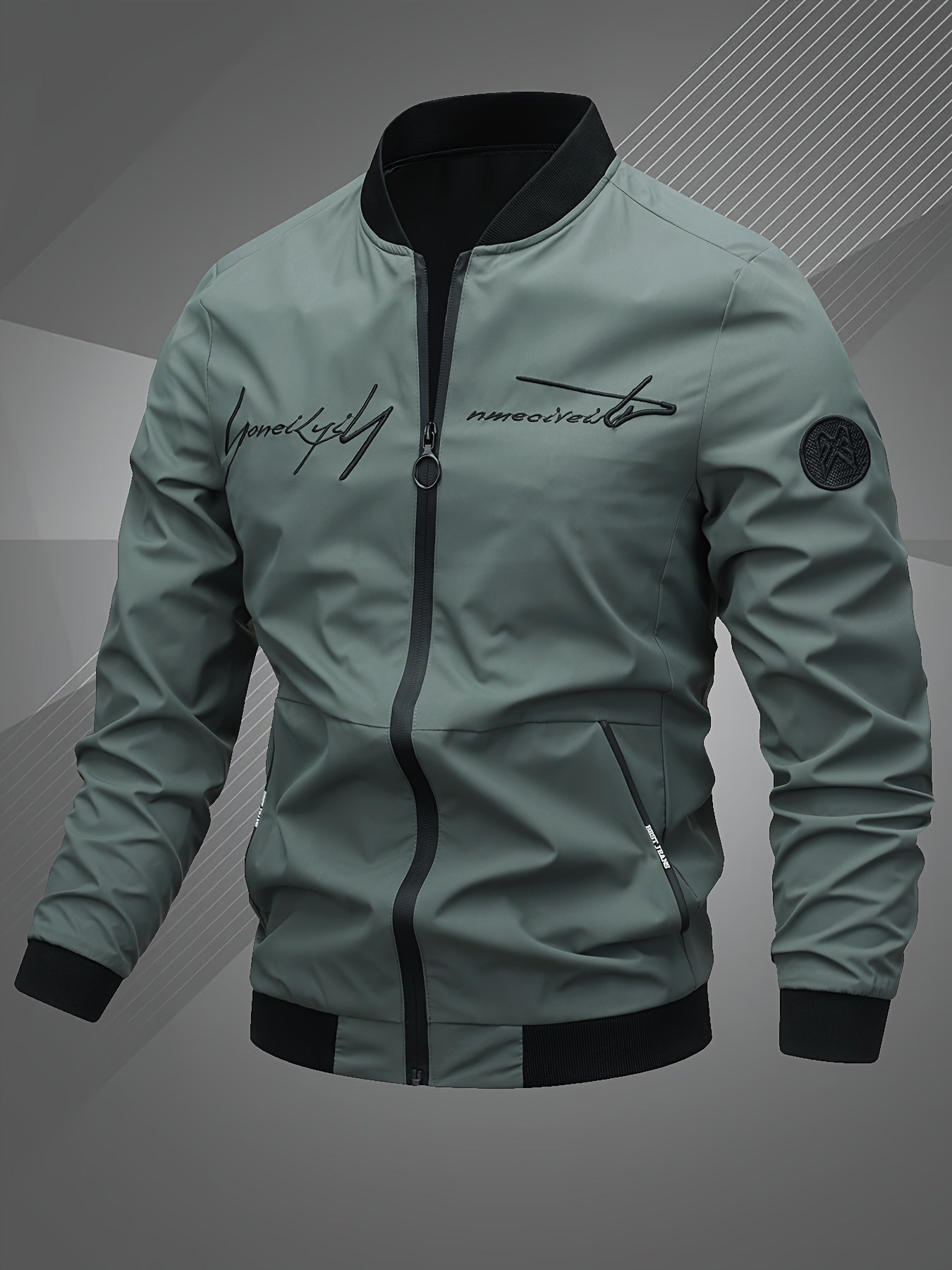Stylish Men's Bomber Jacket with Monogram Embroidery