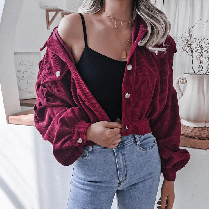 Modische Cordjacke Damen Kurz &amp; Stylish - IdealeKleiden