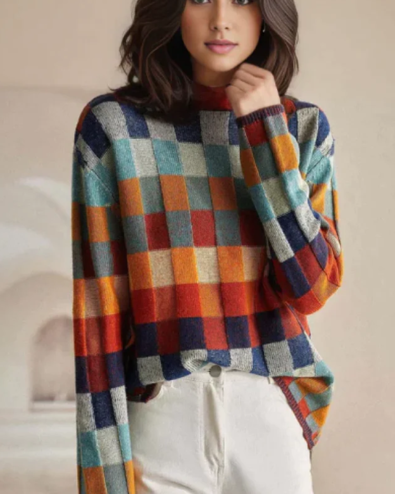 Cashmere Sweater Luxury Patchwork Turtleneck