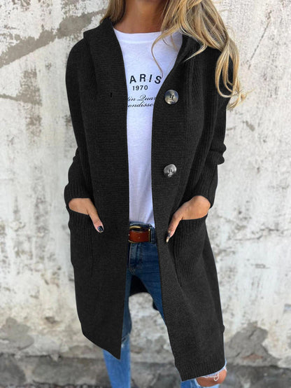 Long Open Cardigan with Buttons & Pockets