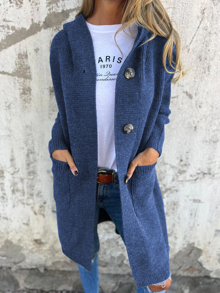 Long Open Cardigan with Buttons & Pockets