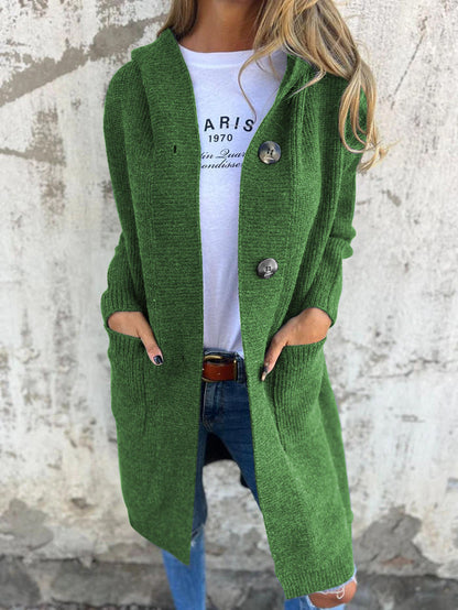 Long Open Cardigan with Buttons & Pockets