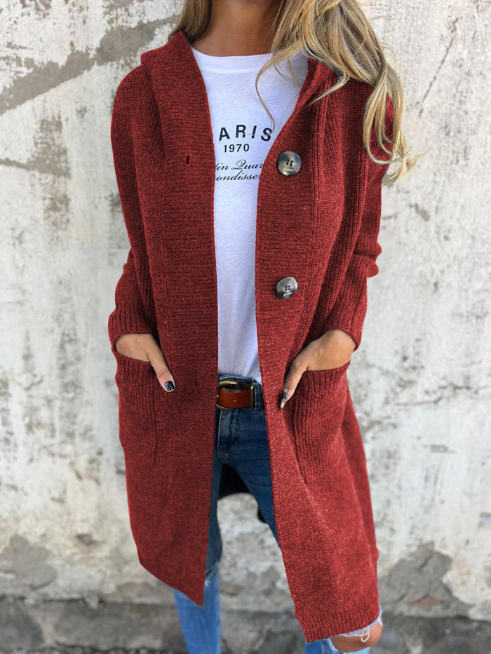 Long Open Cardigan with Buttons & Pockets