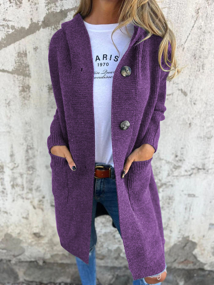 Long Open Cardigan with Buttons & Pockets