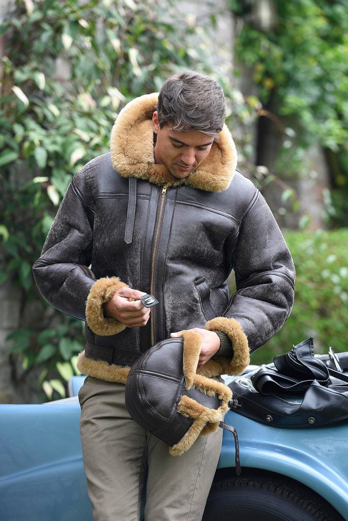 Herren Lammfelljacke Luxus Kunstfell Kragen Warm Isoliert - IdealeKleiden