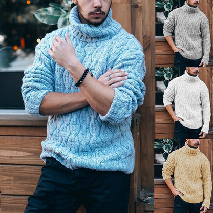Herren Pullover Grobstrick Hochkragen Zopfmuster - IdealeKleiden