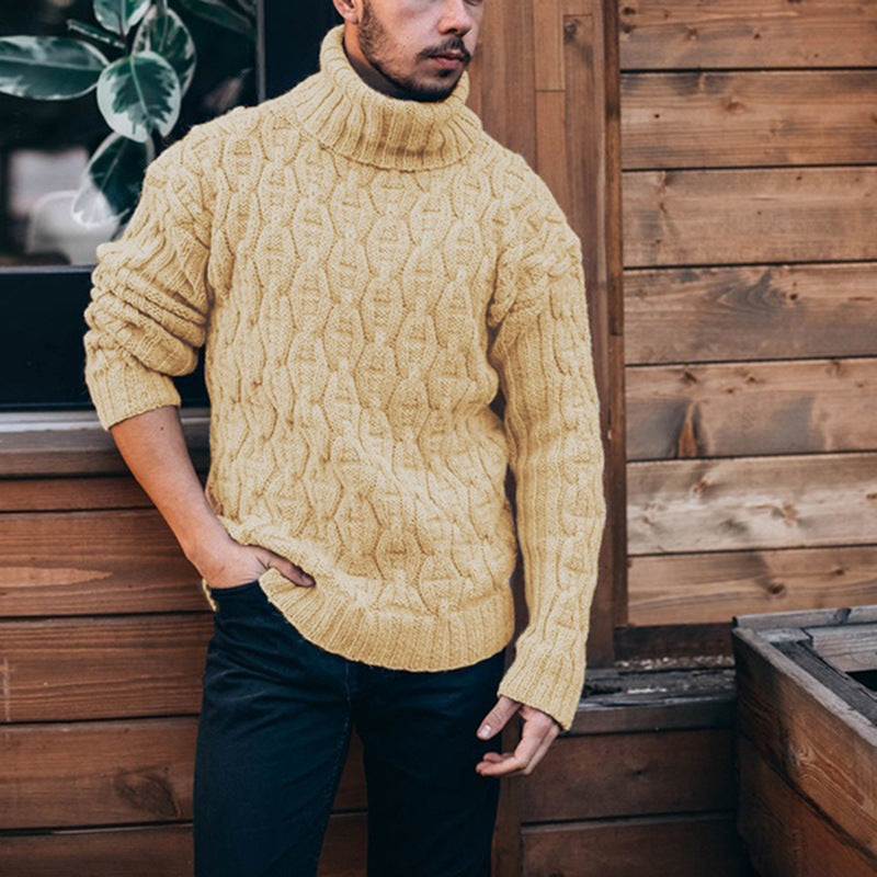 Men's Cable Knit High Neck Jumper