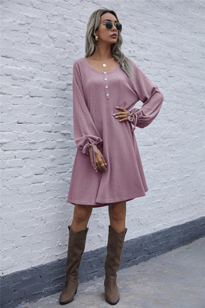Damen Waffel-Pullover-Kleid Bequem Stylish - IdealeKleiden