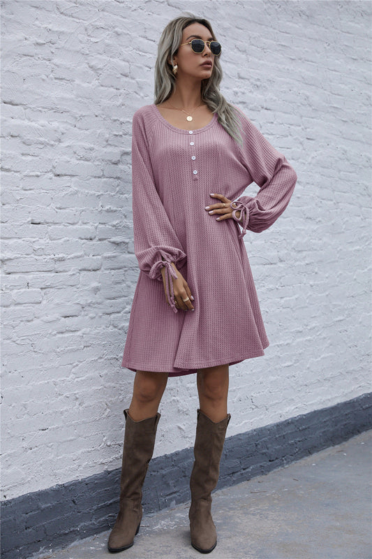 Damen Waffel-Pullover-Kleid Bequem Stylish - IdealeKleiden