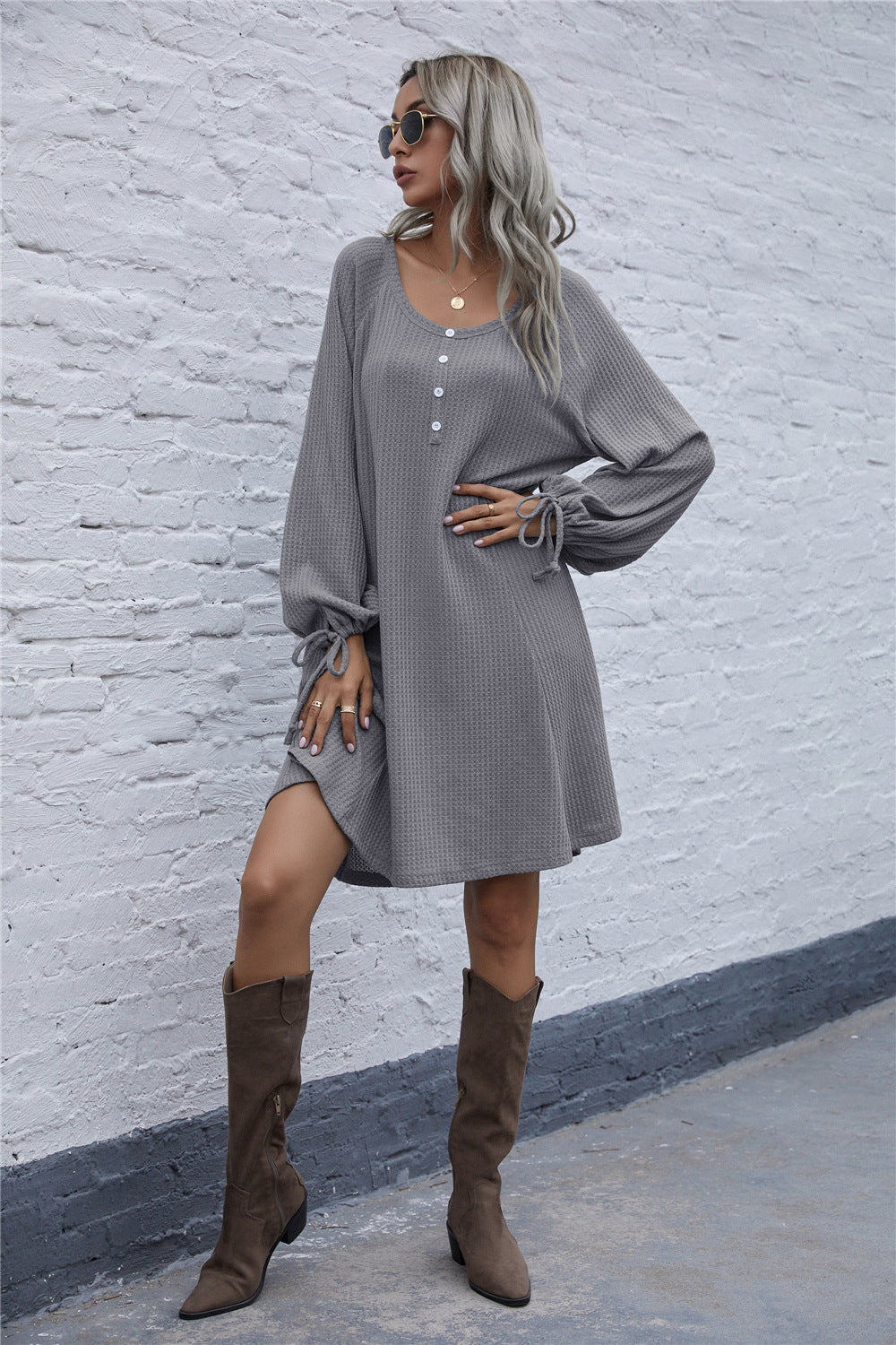 Women's Waffle Pullover Dress Comfortable Stylish