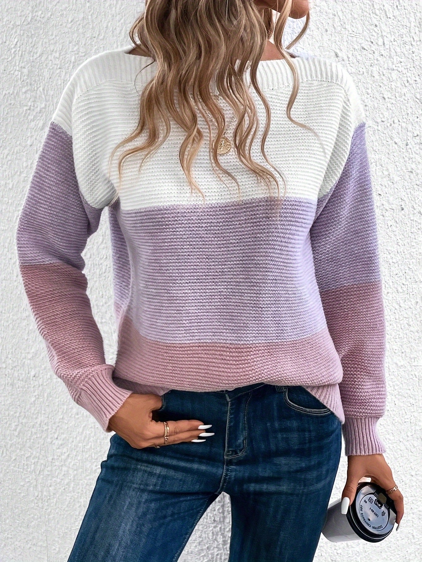 Modischer Damenpullover 3-Farb-Streifen Design