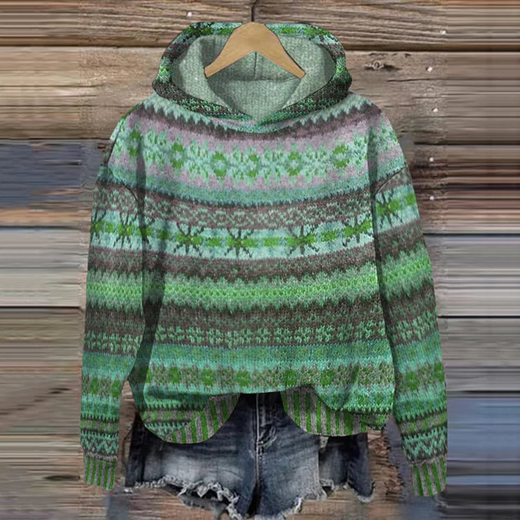Women's Knitted Jumper Norwegian Pattern Hood