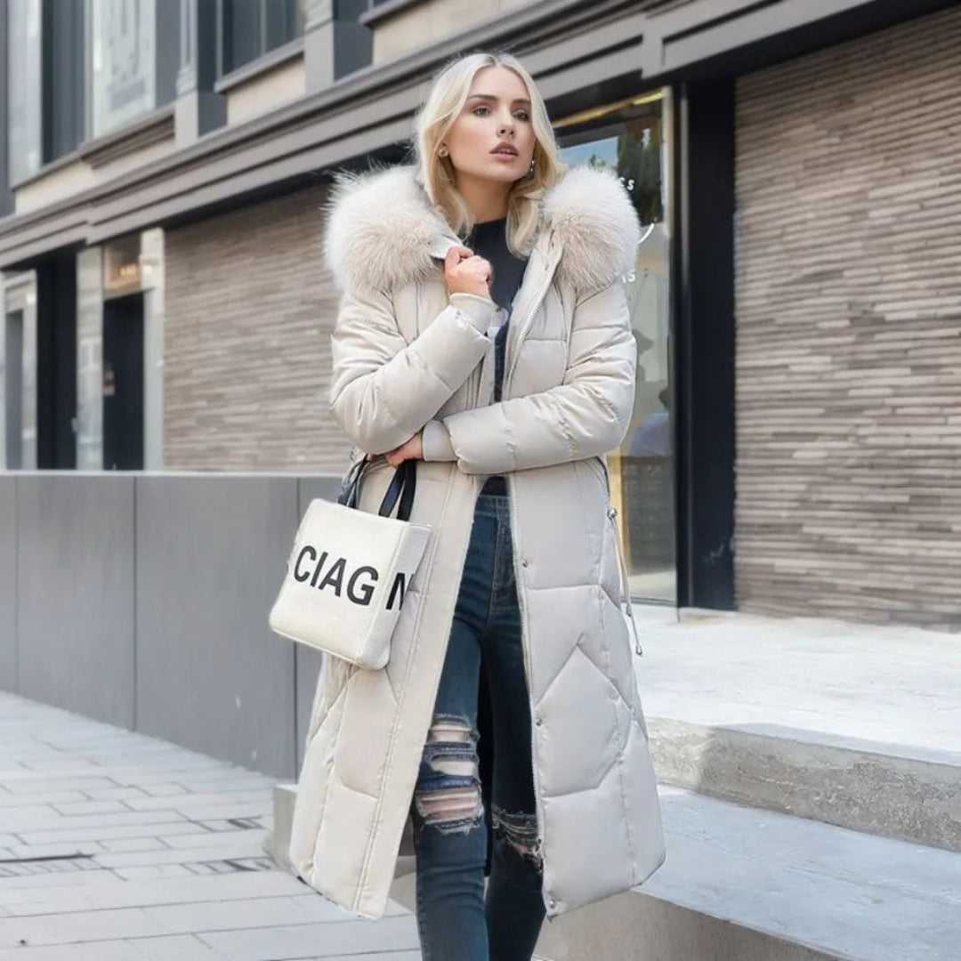 Damen Winterparka Lang Kapuze Fellverzierungen - IdealeKleiden