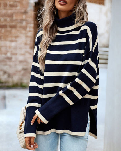 Modischer Streifen Pullover Rollkragen