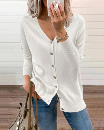 Women's Knitted Button-Up V-Neck Top