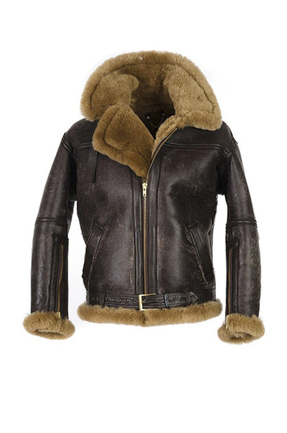 Men's Lambskin Jacket Luxury Faux Fur Collar Warm Insulated