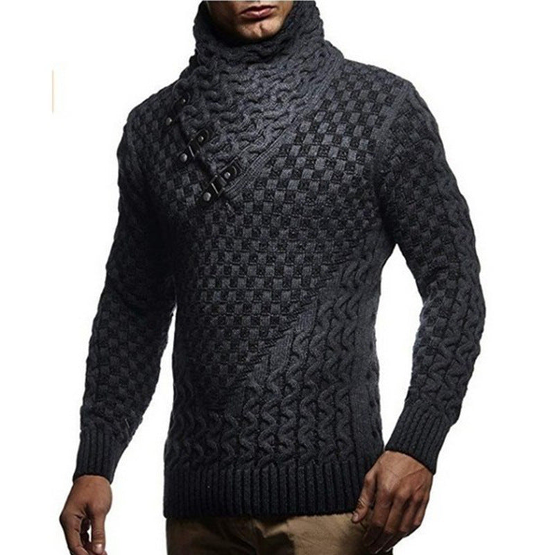 Men's High-Neck Knitted Jumper with Textured Pattern, Modern