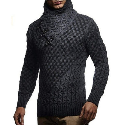 Men's High-Neck Knitted Jumper with Textured Pattern, Modern